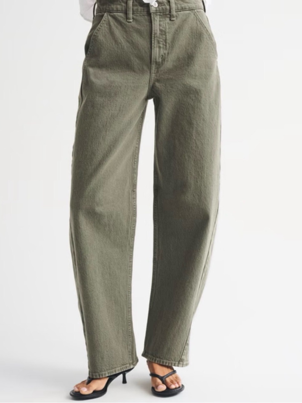 Abercrombie & Fitch Olive High-Rise Barrel Pants - Picture 2 of 7
